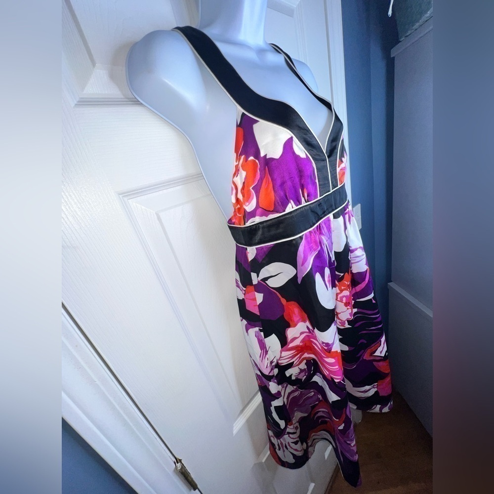 Vtg Banana Republic Petites 8 Black Purple Floral 100% Silk Mini Dress 8P - Picture 12 of 15